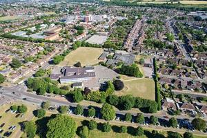 Aerial footage by drone high angle view of London Luton City of England with Buildings photo