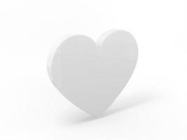 Flat white mono color heart on a white monochrome background. Minimalistic design object. 3d rendering icon ui ux interface element. photo