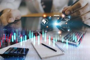Online transactions, Businessman touching fingerprint scan provides security interface payment shopping banking and cloud computing network connection on virtual screen. photo