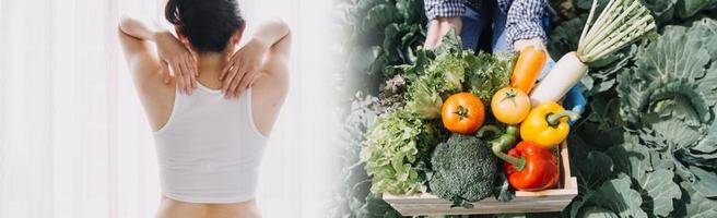 joven mujer sana con frutas. foto