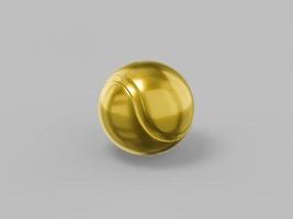 Golden mono color tennis ball on a gray solid background. Minimalistic design object. 3d rendering icon ui ux interface element. photo