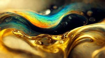 lujosa pintura abstracta arte fluido. una mezcla de colores, ondas y rizos dorados. para carteles, otros materiales impresos. renderizado 3d foto