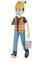 3d Isolated Field workers with orange vests and yellow helmets png