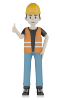 Travailleurs de terrain isolés 3d avec gilets orange et casques jaunes png