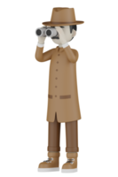 3d Isolated Detective with chocolate robes png