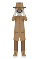 3d Isolated Detective with chocolate robes png