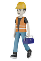 3d Isolated Field workers with orange vests and yellow helmets png