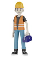 3d Isolated Field workers with orange vests and yellow helmets png