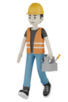 3d Isolated Field workers with orange vests and yellow helmets png