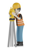 Travailleurs de terrain isolés 3d avec gilets orange et casques jaunes png