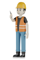 3d Isolated Field workers with orange vests and yellow helmets png