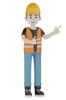 3d Isolated Field workers with orange vests and yellow helmets png