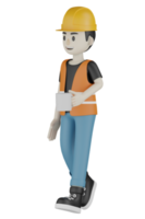 3d Isolated Field workers with orange vests and yellow helmets png