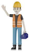 Travailleurs de terrain isolés 3d avec gilets orange et casques jaunes png