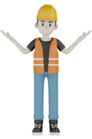 Travailleurs de terrain isolés 3d avec gilets orange et casques jaunes png