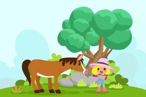 Cute animals in ranch, Farm and agriculture. illustrations of village life and objects Design for banner, layout, annual report, web, flyer, brochure, ad. vector