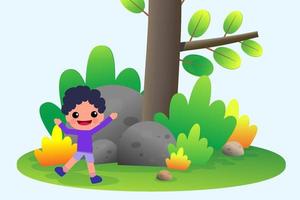Happy Children natural scene in the park. Design for banner, layout, annual report, web, flyer, brochure, ad. vector