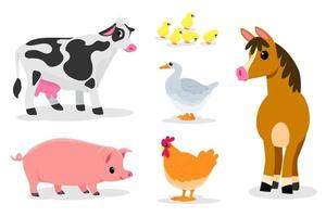 lindos animales en rancho, granja y agricultura. ilustraciones de la vida del pueblo y el diseño de objetos para banner, diseño, informe anual, web, volante, folleto, anuncio. vector