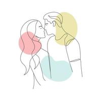 Couple romantic love mood kissing romance line art vector