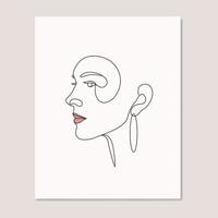 Woman beauty face girls abstract face one line art drawing poster design