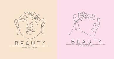conjunto de belleza moda femenina cara de mujer dibujo lineal diseño de logotipo arte vectorial vector