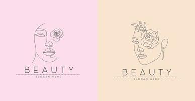 Beauty Fashion Feminine Woman Face Line Drawing Logo Design Set Drawing