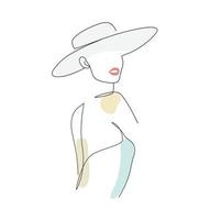 Abstract woman body figure with hat line art drawing design vector