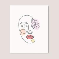 Beauty face woman girl with flower organic line art feminine logo design vector