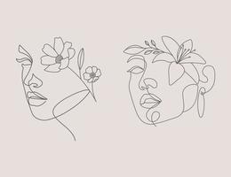 Abstract flower woman line art feminine drawing illustration vector