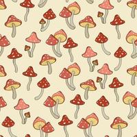 Autumn seamless pattern with toadstool, amanita, fly- agaric mushrooms, tree leafs and berries. vector