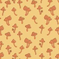 Autumn seamless pattern with toadstool, amanita, fly- agaric mushroom contours and silhouettes. vector