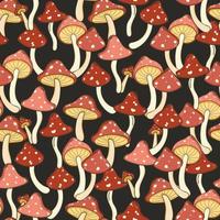 Autumn seamless pattern with toadstool, amanita, fly- agaric mushrooms, tree leafs and berries. vector