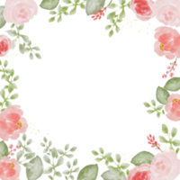 buquê de rosas coloridas em aquarela solta e buquê de flores silvestres com moldura quadrada de luxo dourado png