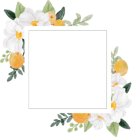 watercolor white flower and orange fruit wreath frame banner background png