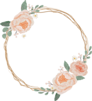 aquarelle floraison anglais orange pêche rose branche avec brindille sèche bouquet de fleurs guirlande cadre rond png