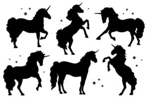 Flat design collection of unicorn silhouette. Magic creature contour set vector