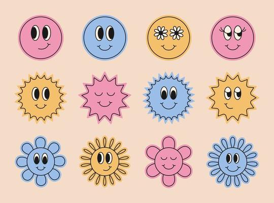 Collection of trendy funny retro stickers or stamps. Cool abstract positive patches.