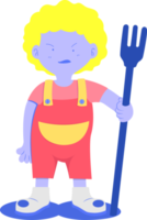 a yellow head kid standing holding a fork for agriculture png