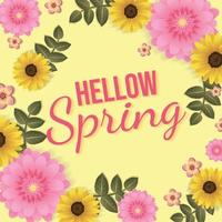 fondo floral amarillo hola primavera vector
