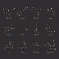 conjunto de constelaciones de signos del zodiaco. ilustración vectorial