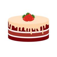 Strawberry cake on a white background. Vector illustration.