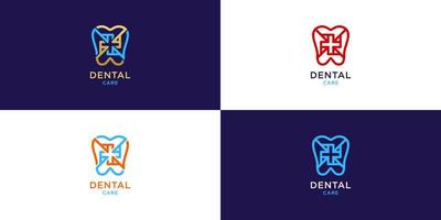 logotipo de cuidado dental con estilo de arte lineal vector