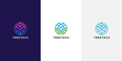 icono del logotipo del árbol tecnológico vector