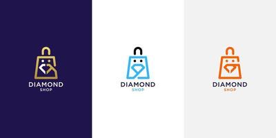 logotipo de diamante con diseño de bolsa de compras vector