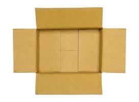 Top view of cardboard box isolated on white with clipping path photo