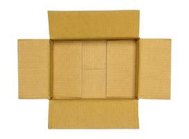 Top view of cardboard box isolated on white with clipping path photo