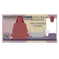 ilustración vectorial del billete de 200 libras egipcias. moneda egipcia plana aislada sobre fondo blanco vector