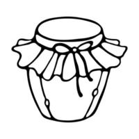 tarro de cristal de mermelada esquema doodle vector ilustración aislado sobre fondo blanco. libro para colorear para niños