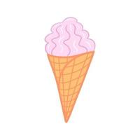 Beautiful ice cream in waffle cone. Illustration for printing, backgrounds, covers, packaging, greeting cards, posters, stickers, textile and seasonal design. Isolated on white background. vector