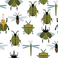 pattern with various forest beetles drawn by hand. design for fabric, paper, etc vector